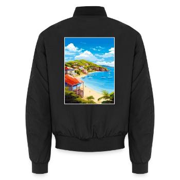 Antigua und Barbuda Karibik Reiseplakat - Unisex Bomberjacke - Schwarz - Hinten - AI Model Male 185 light (185cm)