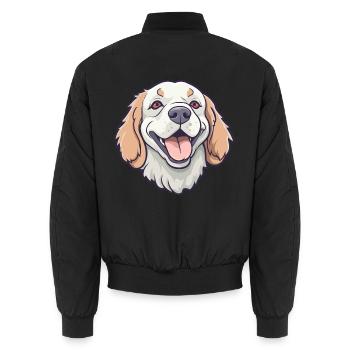 Clumber Spaniel Hund Rasse Aquarell Cartoon Kawai - Unisex Bomberjacke - Schwarz - Hinten - AI Model Male 185 light (185cm)