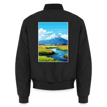 Mount Taranaki Neuseeland Vintage Reiseposter - Unisex Bomberjacke - Schwarz - Hinten - AI Model Male 185 light (185cm)
