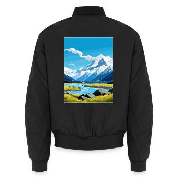 Mount Cook Nationalpark Neuseeland Reiseposter - Unisex Bomberjacke - Schwarz - Hinten - AI Model Male 185 light (185cm)