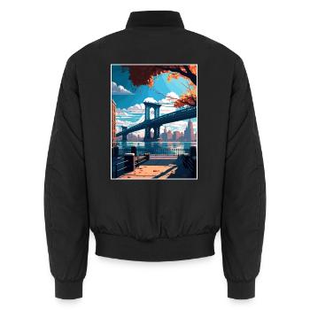 Brooklyn New York Vintage Reiseposter Souvenir - Unisex Bomberjacke - Schwarz - Hinten - AI Model Male 185 light (185cm)