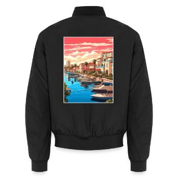 San Diego, Kalifornien, Vintage-Reiseposter, WPA-Kunst - Unisex Bomberjacke - Schwarz - Hinten - AI Model Male 185 light (185cm)