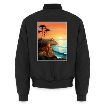 Sonnenuntergang Klippen Kalifornien Vintage Reiseposter WPA - Unisex Bomberjacke - Schwarz - Hinten - AI Model Male 185 light (185cm)