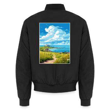 Isle Of Rum Schottland Vintage Reiseposter WPA Kunst - Unisex Bomberjacke - Schwarz - Hinten - AI Model Male 185 light (185cm)