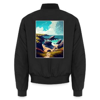 Lizard Point England Vintage Reiseposter WPA Kunst - Unisex Bomberjacke - Schwarz - Hinten - AI Model Male 185 light (185cm)