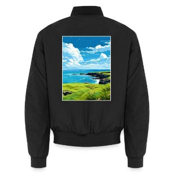 Rame Halbinsel Cornwall Vintage Reiseposter WPA - Unisex Bomberjacke - Schwarz - Hinten - AI Model Male 185 light (185cm)