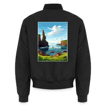 Duncansby Stacks Schottland Vintage-Reiseposter - Unisex Bomberjacke - Schwarz - Hinten - AI Model Male 185 light (185cm)