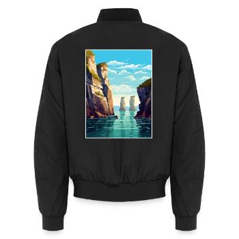 Stack Rocks Pembrokeshire Vintage Reiseposter - Unisex Bomberjacke - Schwarz - Hinten - AI Model Male 185 light (185cm)