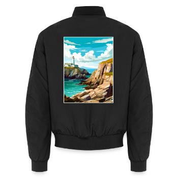 South Stack Cliffs Anglesey Vintage Reiseposter - Unisex Bomberjacke - Schwarz - Hinten - AI Model Male 185 light (185cm)