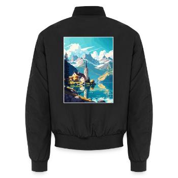 St. Wolfgang Österreich Vintage Reiseposter Souvenir - Unisex Bomberjacke - Schwarz - Hinten - AI Model Male 185 light (185cm)