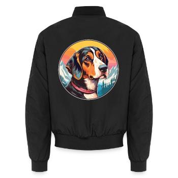 Deutscher Jagdhund Rasse Cartoon Kawaii Aquarell - Unisex Bomberjacke - Schwarz - Hinten - AI Model Male 185 light (185cm)