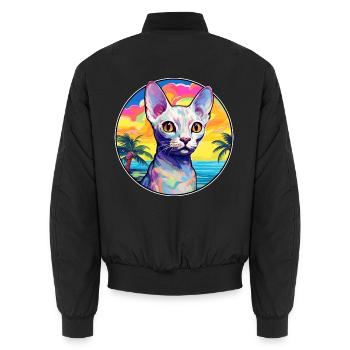 Devon Rex Katzenrasse Aquarell Karikatur Kawaii Haustier - Unisex Bomberjacke - Schwarz - Hinten - AI Model Male 185 light (185cm)