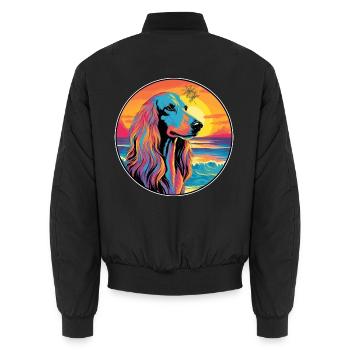 Afghanischer Jagdhund Rasse Bunte Karikatur Aquarell - Unisex Bomberjacke - Schwarz - Hinten - AI Model Male 185 light (185cm)