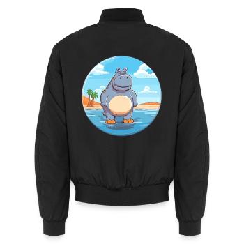 Nilpferd Aquarell Cartoon Kawaii Clipart Tier - Unisex Bomberjacke - Schwarz - Hinten - AI Model Male 185 light (185cm)