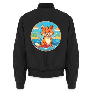 Fuchs Aquarell Cartoon Kawaii Clipart Tier - Unisex Bomberjacke - Schwarz - Hinten - AI Model Male 185 light (185cm)