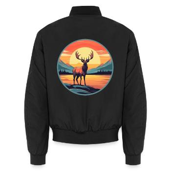 Wapiti Buntes Aquarell Cartoon Kawaii Tier - Unisex Bomberjacke - Schwarz - Hinten - AI Model Male 185 light (185cm)