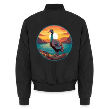 Truthahn Haustier Bunte Aquarell-Karikatur Kawaii Haustier - Unisex Bomberjacke - Schwarz - Hinten - AI Model Male 185 light (185cm)