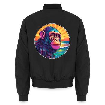Schimpanse Bunte Aquarell-Karikatur Kawaii Haustier - Unisex Bomberjacke - Schwarz - Hinten - AI Model Male 185 light (185cm)