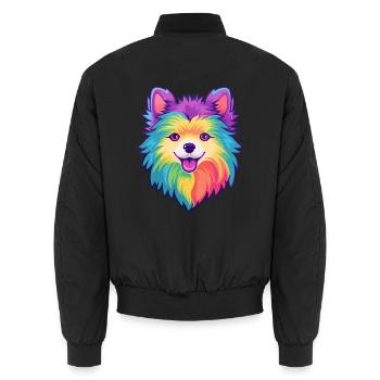 Spitz Hunderasse Cartoon Kawaii Illustration - Unisex Bomberjacke - Schwarz - Hinten - AI Model Male 185 light (185cm)
