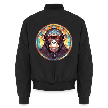 Schimpanse bunte Aquarell-Tierillustration - Unisex Bomberjacke - Schwarz - Hinten - AI Model Male 185 light (185cm)