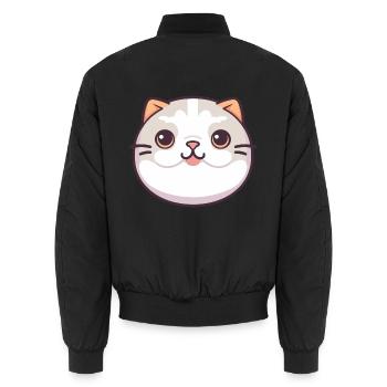 Schottische Falte Kurzhaar Katze Karikatur Aquarell Kunst - Unisex Bomberjacke - Schwarz - Hinten - AI Model Male 185 light (185cm)