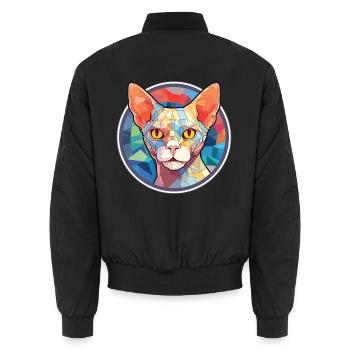 Devon Rex Katze buntes Aquarell Haustier Illustration - Unisex Bomberjacke - Schwarz - Hinten - AI Model Male 185 light (185cm)