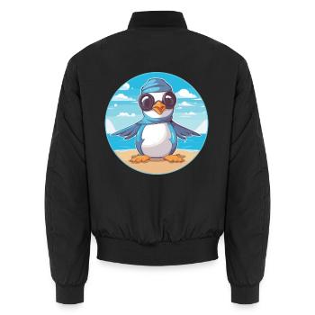Jay Karikatur Yoga Strand Sommer Illustration - Unisex Bomberjacke - Schwarz - Hinten - AI Model Male 185 light (185cm)