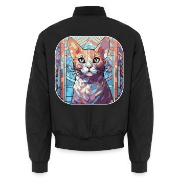 Bunte ägyptische Mau Katzenrasse Aquarellfarbe - Unisex Bomberjacke - Schwarz - Hinten - AI Model Male 185 light (185cm)