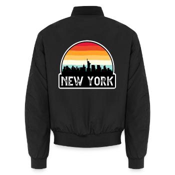 New York New York USA Flagge Skyline Reise Souvenir - Unisex Bomberjacke - Schwarz - Hinten - AI Model Male 185 light (185cm)