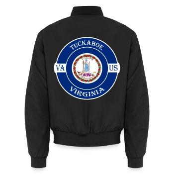 Tuckahoe Virginia Flagge USA Reise Souvenir Abzeichen - Unisex Bomberjacke - Schwarz - Hinten - AI Model Male 185 light (185cm)