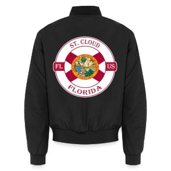 St. Cloud Florida Flagge USA Reise Souvenir Abzeichen - Unisex Bomberjacke - Schwarz - Hinten - AI Model Male 185 light (185cm)