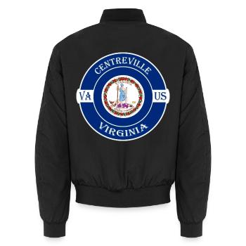 Centreville Virginia Flagge USA Souvenir Abzeichen - Unisex Bomberjacke - Schwarz - Hinten - AI Model Male 185 light (185cm)