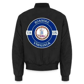 Roanoke Virginia Flagge USA Reise Souvenir Abzeichen - Unisex Bomberjacke - Schwarz - Hinten - AI Model Male 185 light (185cm)