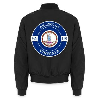 Arlington Virginia Flagge USA Reise Souvenir Abzeichen - Unisex Bomberjacke - Schwarz - Hinten - AI Model Male 185 light (185cm)