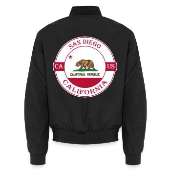 San Diego California Flagge USA Souvenir Abzeichen - Unisex Bomberjacke - Schwarz - Hinten - AI Model Male 185 light (185cm)