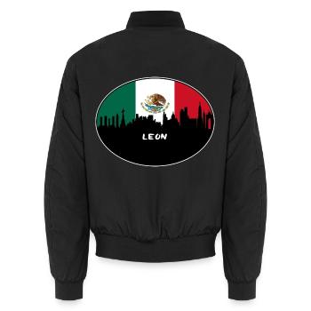 Leon-Mexiko-Flaggen-Skyline-Schattenbild-Reise - Unisex Bomberjacke - Schwarz - Hinten - AI Model Male 185 light (185cm)