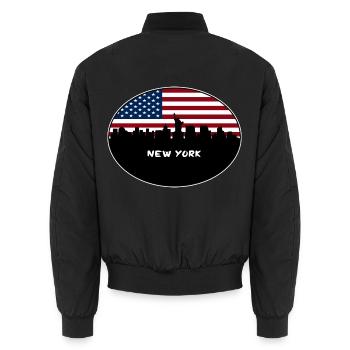 New York New York USA Flagge Skyline Reise Souvenir - Unisex Bomberjacke - Schwarz - Hinten - AI Model Male 185 light (185cm)
