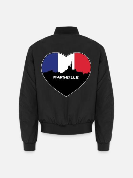 Marseille Frankreich Flagge Skyline Reise Souvenir - Unisex Bomberjacke - Schwarz