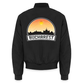 Bukarest Rumänien Skyline Vintage Sonnenuntergang Reisen So - Unisex Bomberjacke - Schwarz - Hinten - AI Model Male 185 light (185cm)