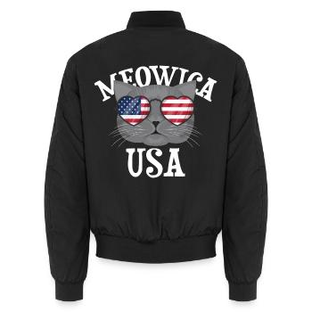 Meowica USA - Katze mit USA Herzbrille - Unisex Bomberjacke - Schwarz - Hinten - AI Model Male 185 light (185cm)