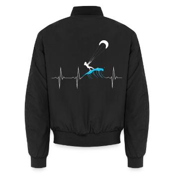 Kitesurfen Heartbeat - EKG Linie mit Kite - Unisex Bomberjacke - Schwarz - Hinten - AI Model Male 185 light (185cm)