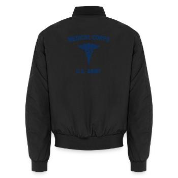 AVM WW2 MEDICAL CORPS US Flagge BLAU - Unisex Bomberjacke - Schwarz - Hinten - AI Model Male 185 light (185cm)