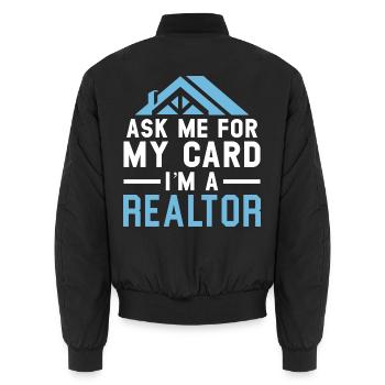 Fragen Sie mich nach meiner Karte Ich bin ein Immo - Unisex Bomberjacke - Schwarz - Hinten - AI Model Male 185 light (185cm)