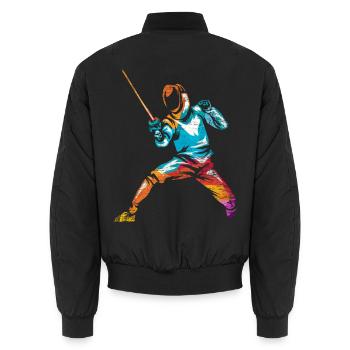 Mutiger Säbelfechter Mannschaftskampf - Unisex Bomberjacke - Schwarz - Hinten - AI Model Male 185 light (185cm)