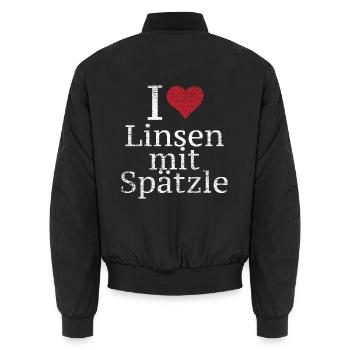 Deftiger Linsen Spätzle Teller - Unisex Bomberjacke - Schwarz - Hinten - AI Model Male 185 light (185cm)