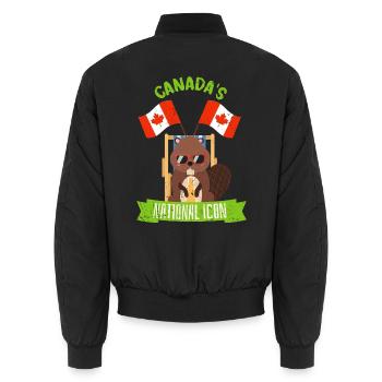 Bierfreudiger Biber Ahornblatt - Unisex Bomberjacke - Schwarz - Hinten - AI Model Male 185 light (185cm)