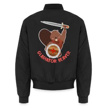 Kampflustiger Biber Ritterrüstung - Unisex Bomberjacke - Schwarz - Hinten - AI Model Male 185 light (185cm)