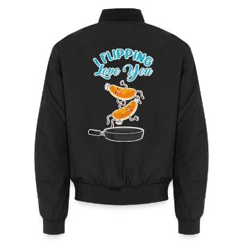 Fluffiger Pfannkuchen Liebespaar - Unisex Bomberjacke - Schwarz - Hinten - AI Model Male 185 light (185cm)