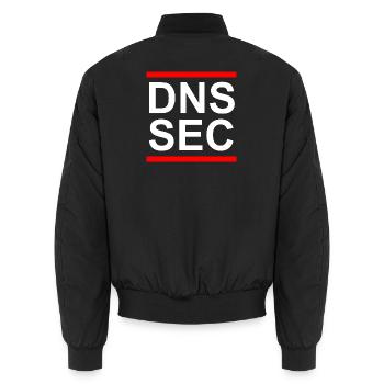 DNS SEC (DNSSEC) im FCK Stil (weiß) - Unisex Bomberjacke - Schwarz - Hinten - AI Model Male 185 light (185cm)