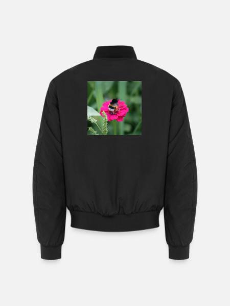 Hummel schwebt über pinker Blume - Unisex Bomberjacke - Schwarz